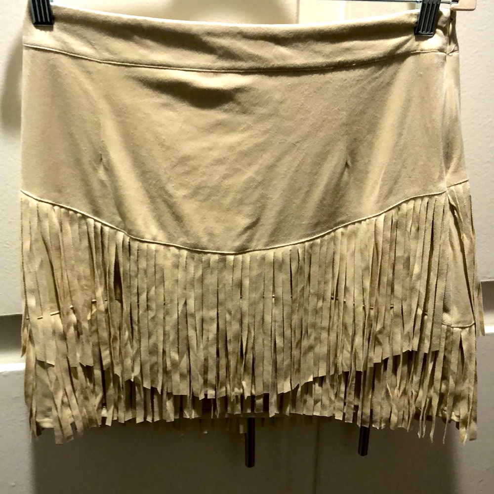 New Creme Suede Fringe Skirt